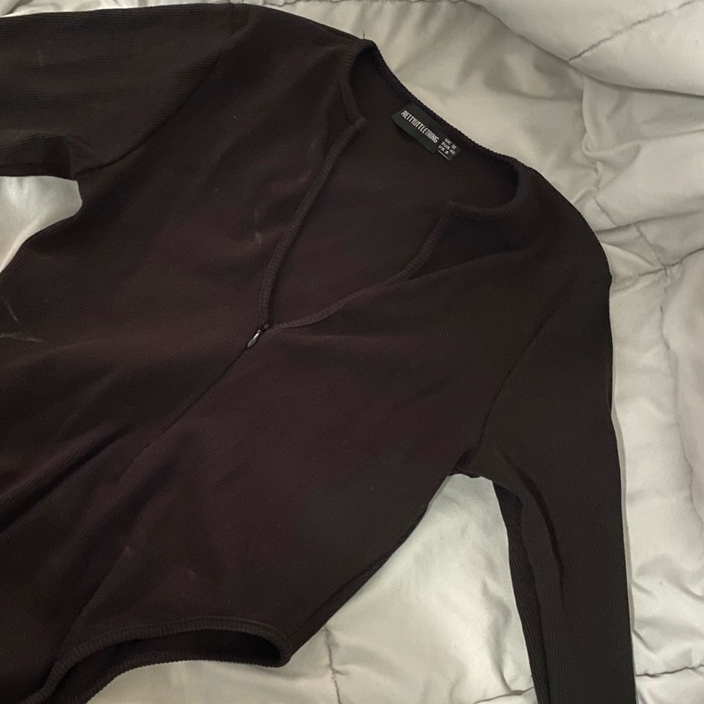 Deep V neck high waisted knit long sleeve black bodysuit